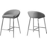 Bar Stool in Grey Fabric & Chrome (Set of 2)